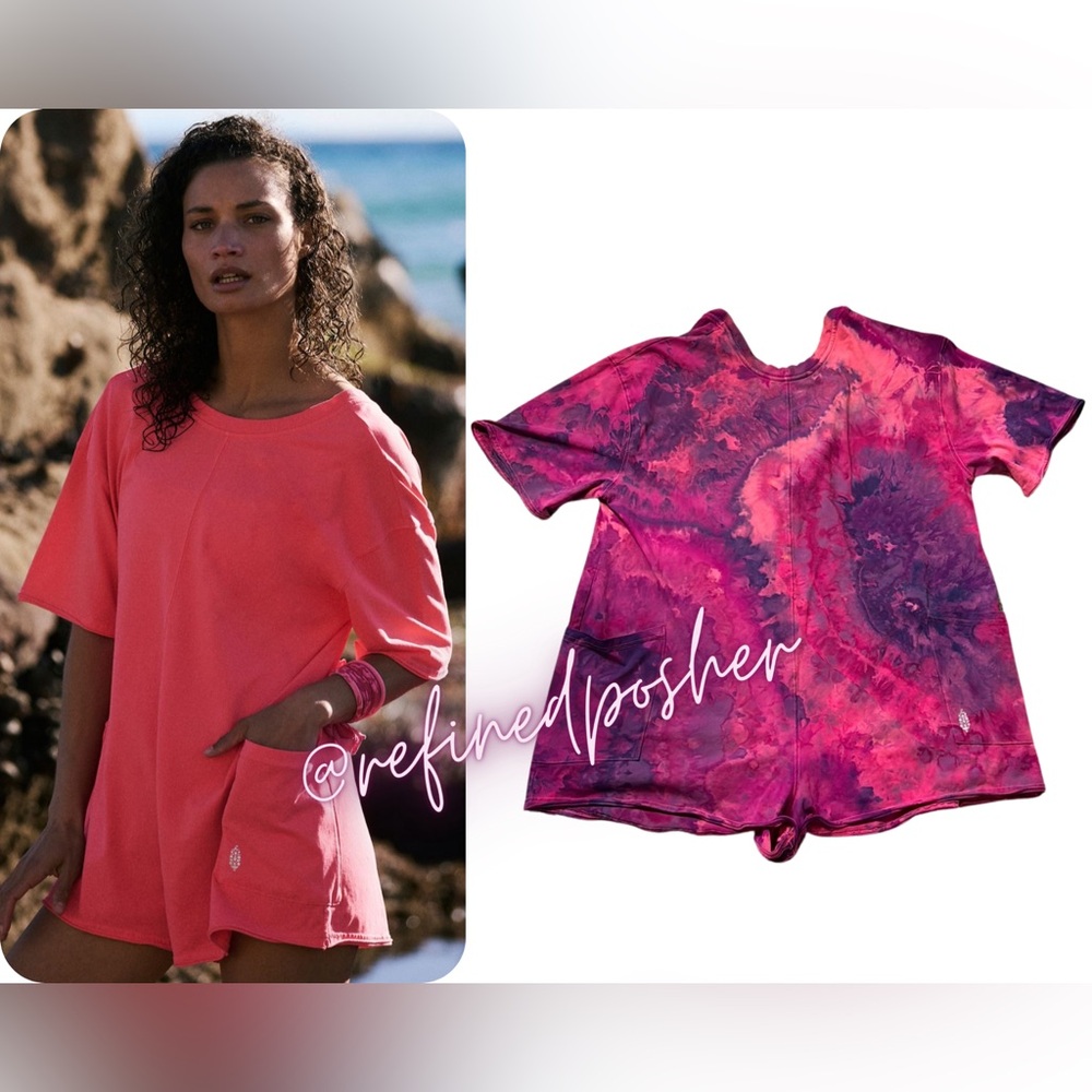 Free People Movement Hot Shot Tee Romper size Small NEW Electric Sunset Tie Dye